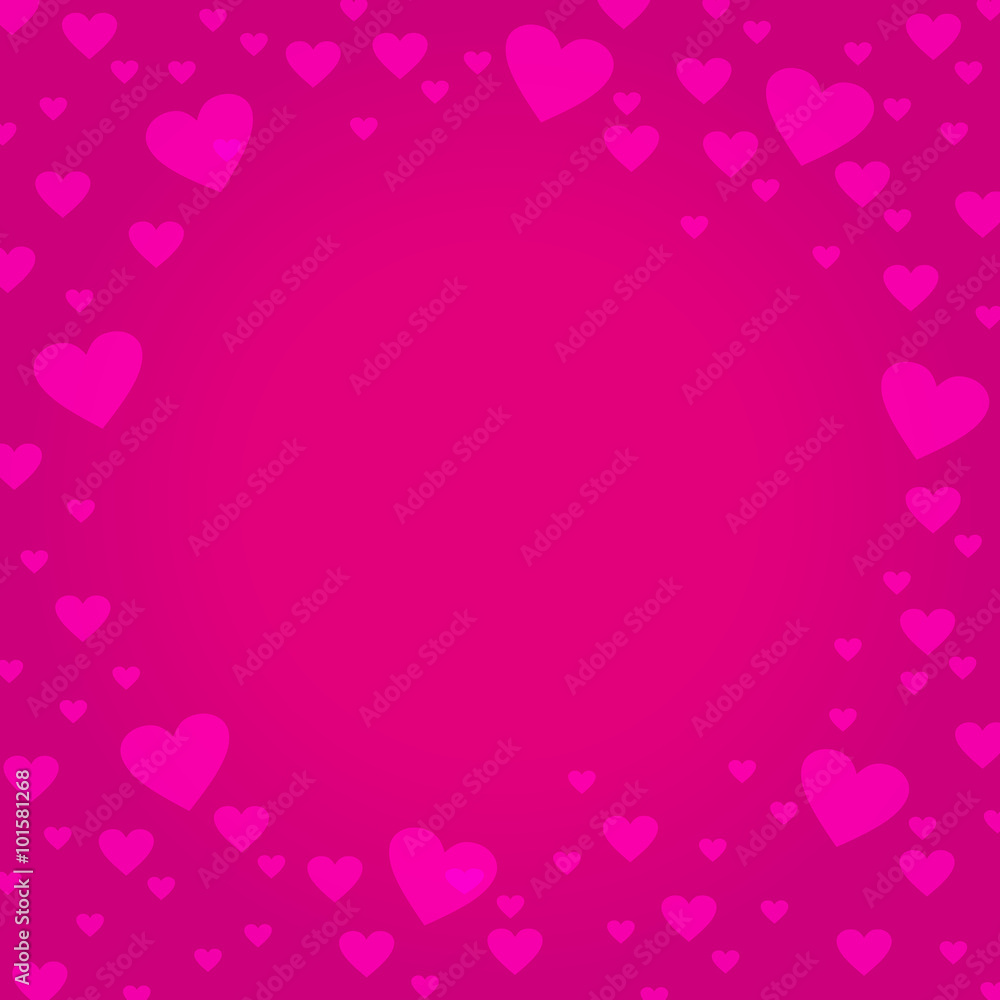 Pink hearts on deep pink border background - design for  Valentine's Day, Love card, Mother's Day, Weddings