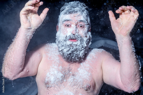 Konstfotografi Crazy Russian man ran out of the bath in the snow
