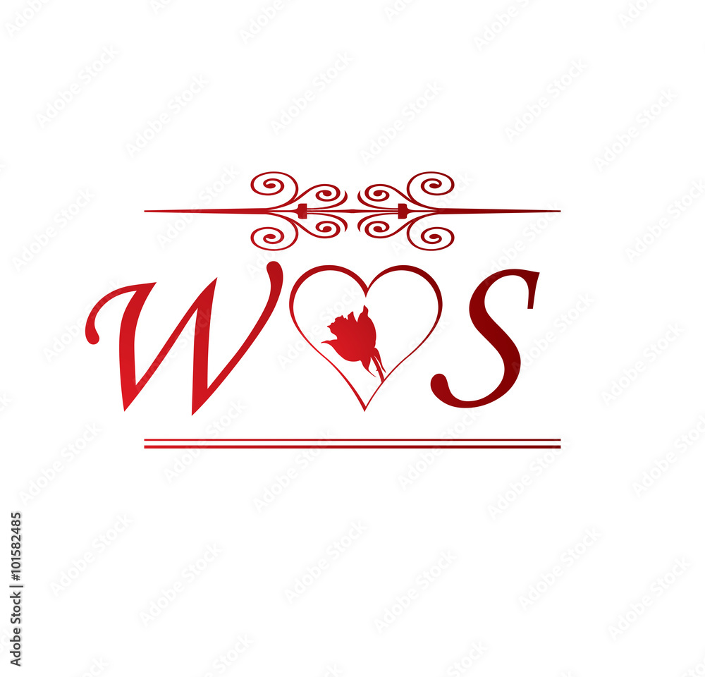 WS love initial with red heart and rose Stock Vector | Adobe Stock