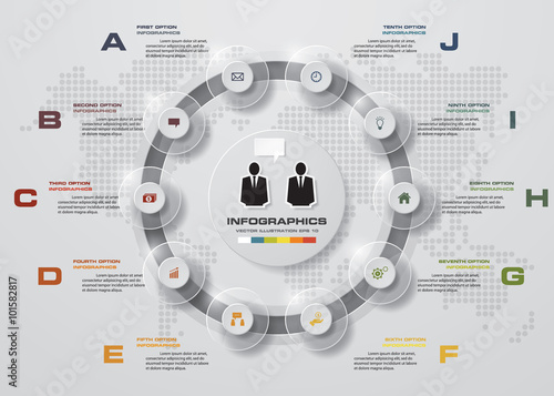 Infographic design template and business concept with 10 options, parts, steps or processes. Can be used for work flow layout, diagram, number options, web design.