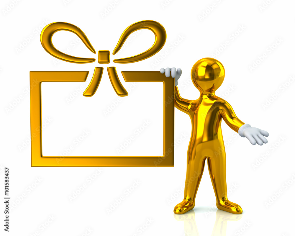 Fotografie Golden man holding gift shape board