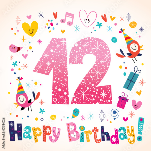 фотографія Happy Birthday 12 years kids greeting card