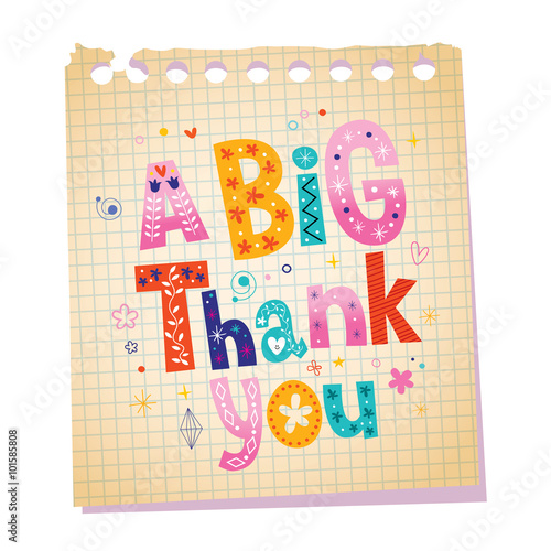 a big thank you notepad paper message with unique hand lettering