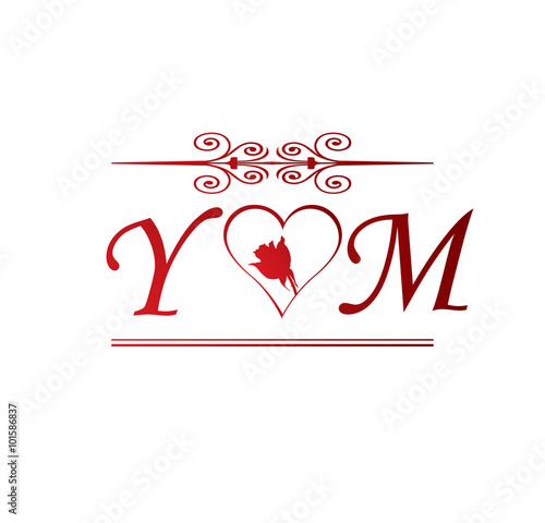 YM love initial with red heart and rose