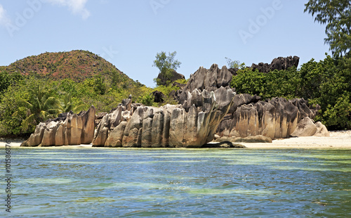 Beautiful Huge granite boulders on Curieuse Island in Indian Ocean.