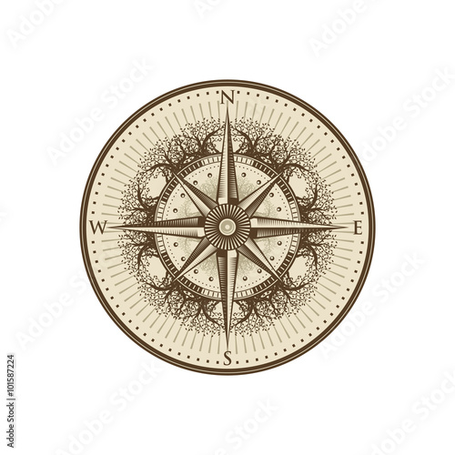 Wind Rose Compass in Retro Vintage Floral