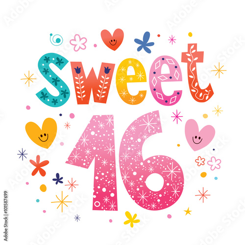 Sweet Sixteen text decorative unique typography lettering