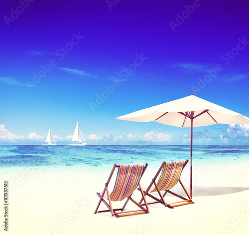 Deck Chair on the Trapical Beach Ocean Concept © Rawpixel.com