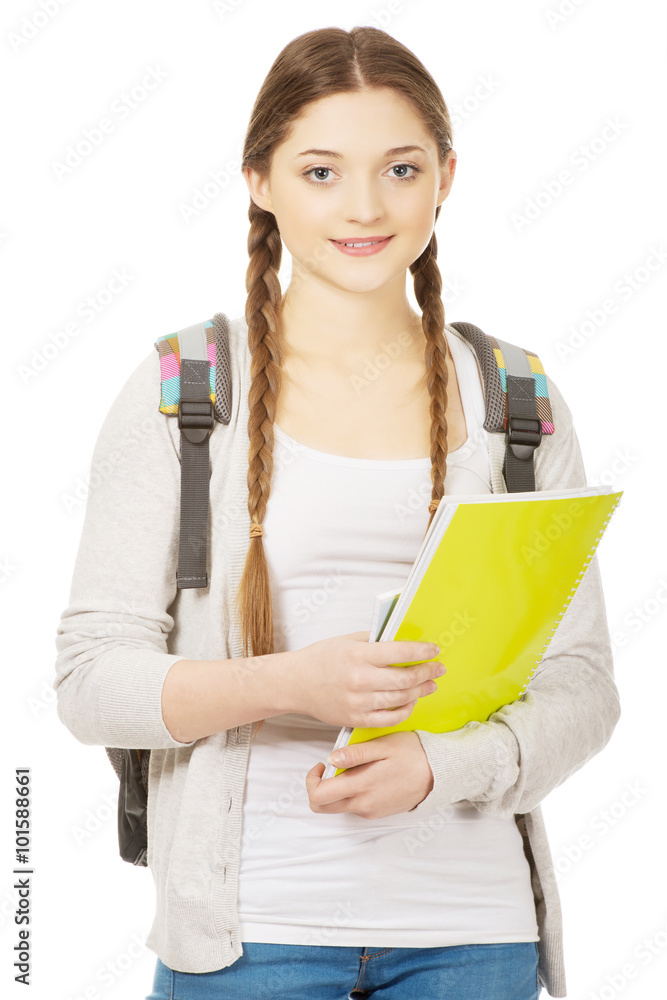 Teenager girl with school backpack. Teenager girl with school backpack.