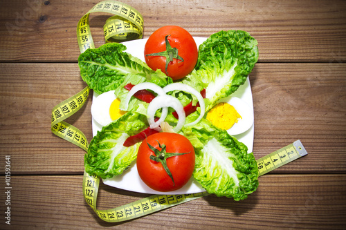 table salad on wooden background