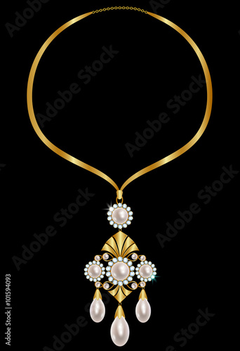 Gold necklace with pearls