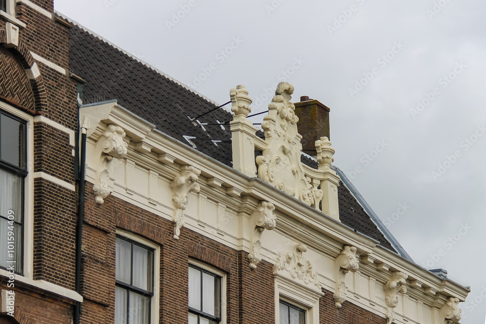 Traditional roof of old building in Harlem, the Netherlands