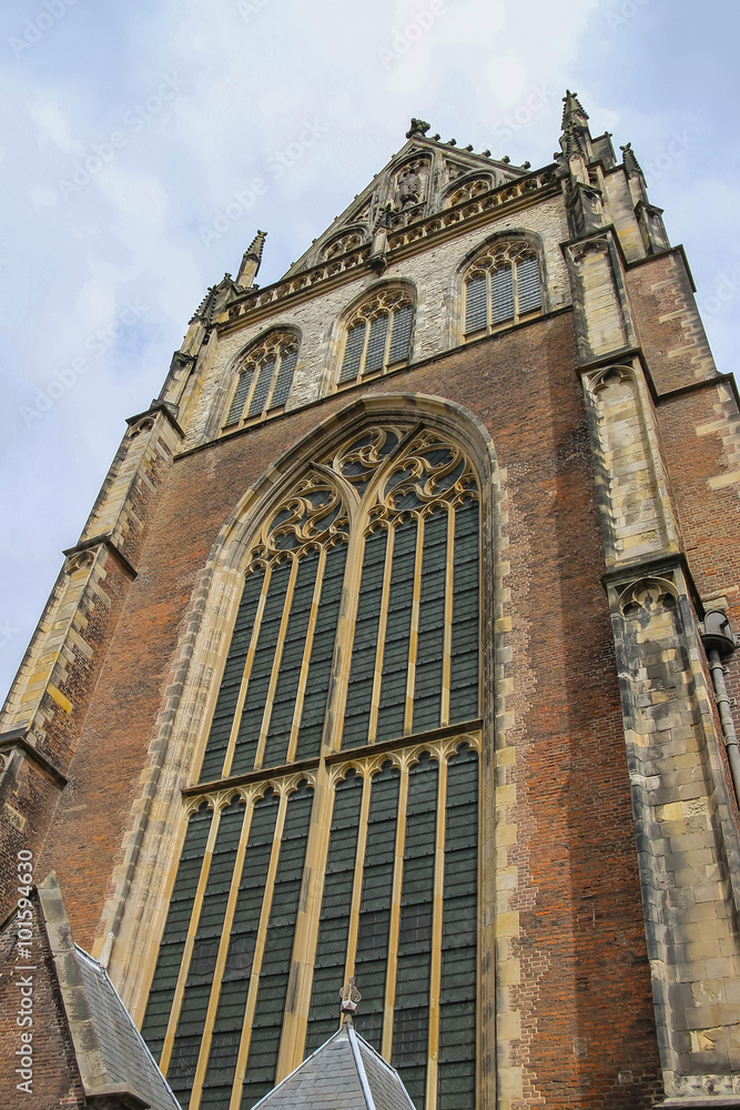 Facade of the Grote Kerk (Sint-Bavokerk) in the  historic center