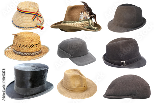 collection of isolated old hats