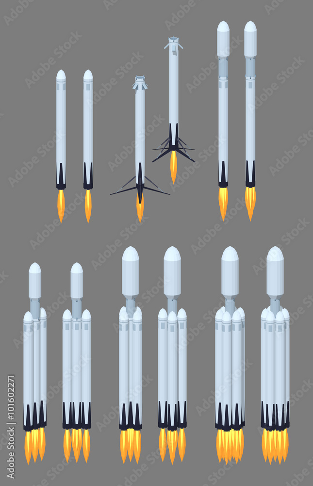 Flying modern space rocket. 3D lowpoly isometric vector illustration ...