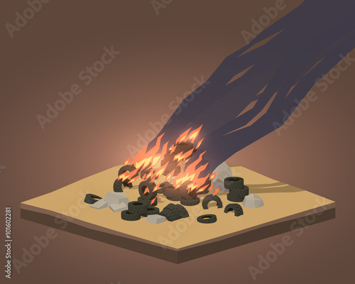 Pile of burning tires. 3D lowpoly isometric vector concept illustration suitable for advertising and promotion