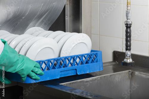 large industrial kitchen dishwasher and sink all stainless steel