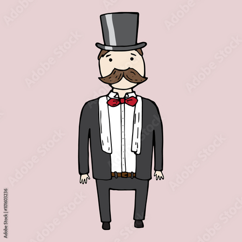 Illustration of isolated cute bearded gentleman.