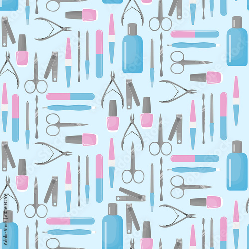 Seamless pattern with tools for manicure.