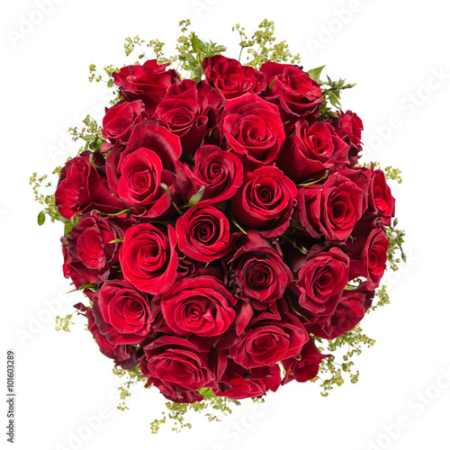 Bouquet roses isolated on white top view