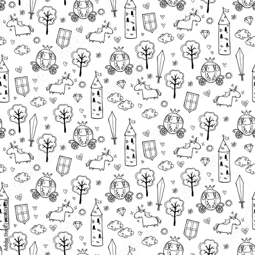 Seamless patterns with towers and broughams