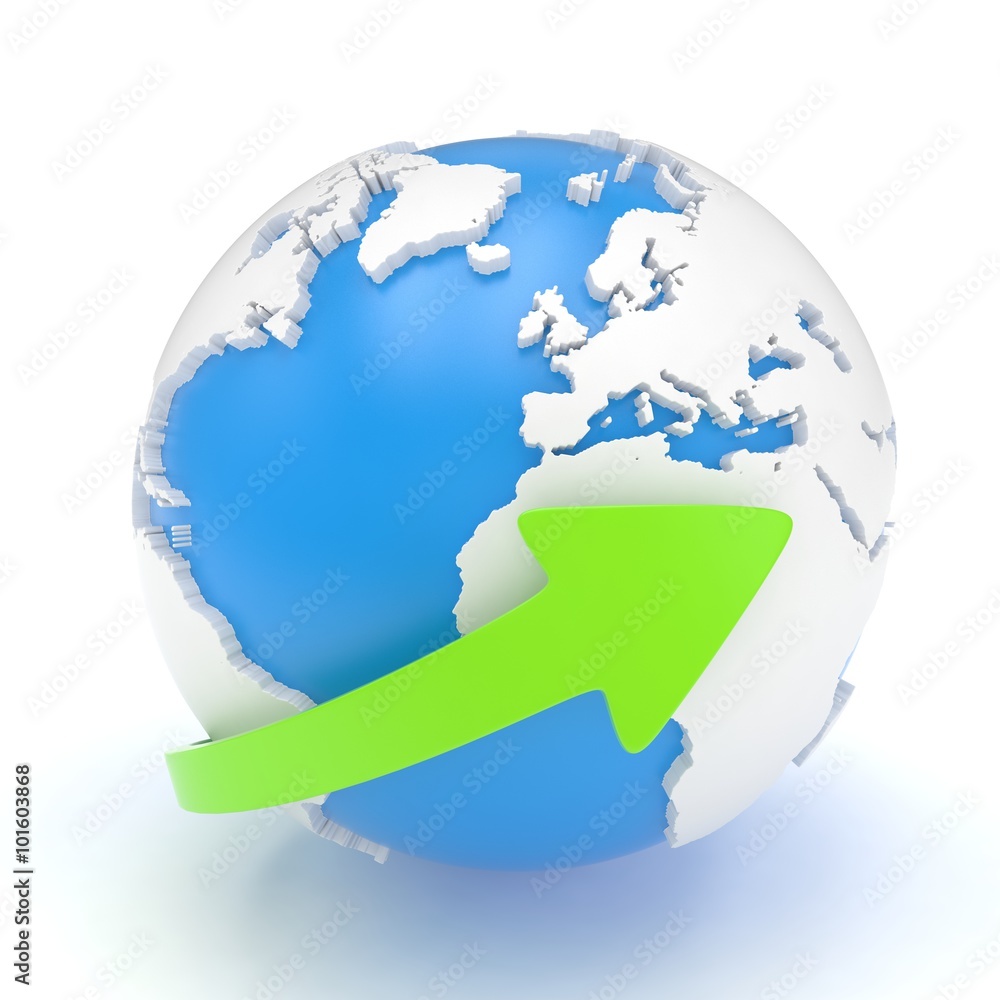 Naklejka premium Arrow and Earth globe. 3d render