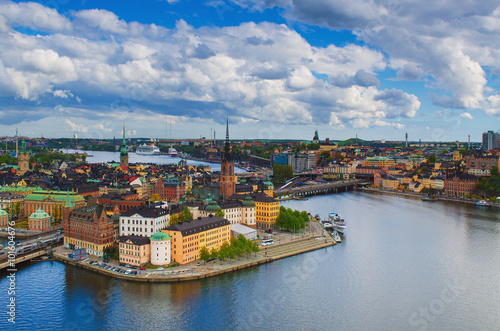 View of Stockholm from the City Hall tower, travel Sweden architecture background