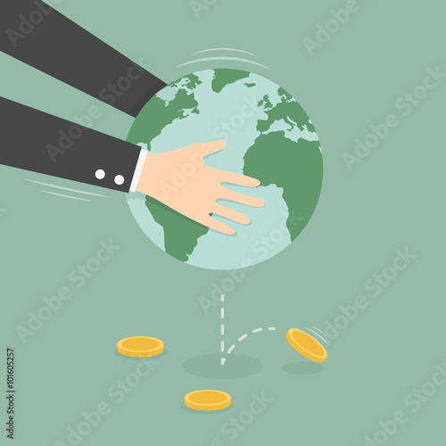 Man Taking Money Out of Globe.