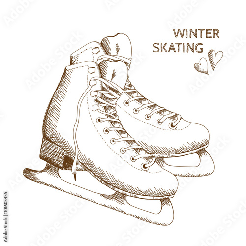 Sketch os skates isolated on white background.