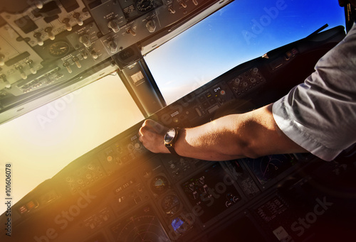 Airliner pilot at work - view from the cockpit