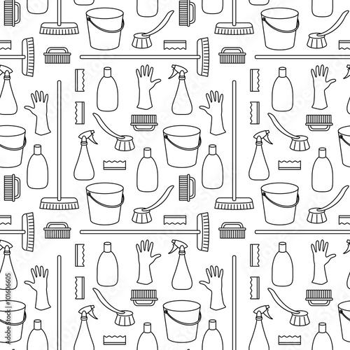 Seamless pattern made of household cleaning objects