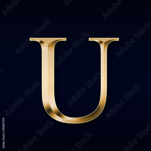 Gold letter "U" on a black background