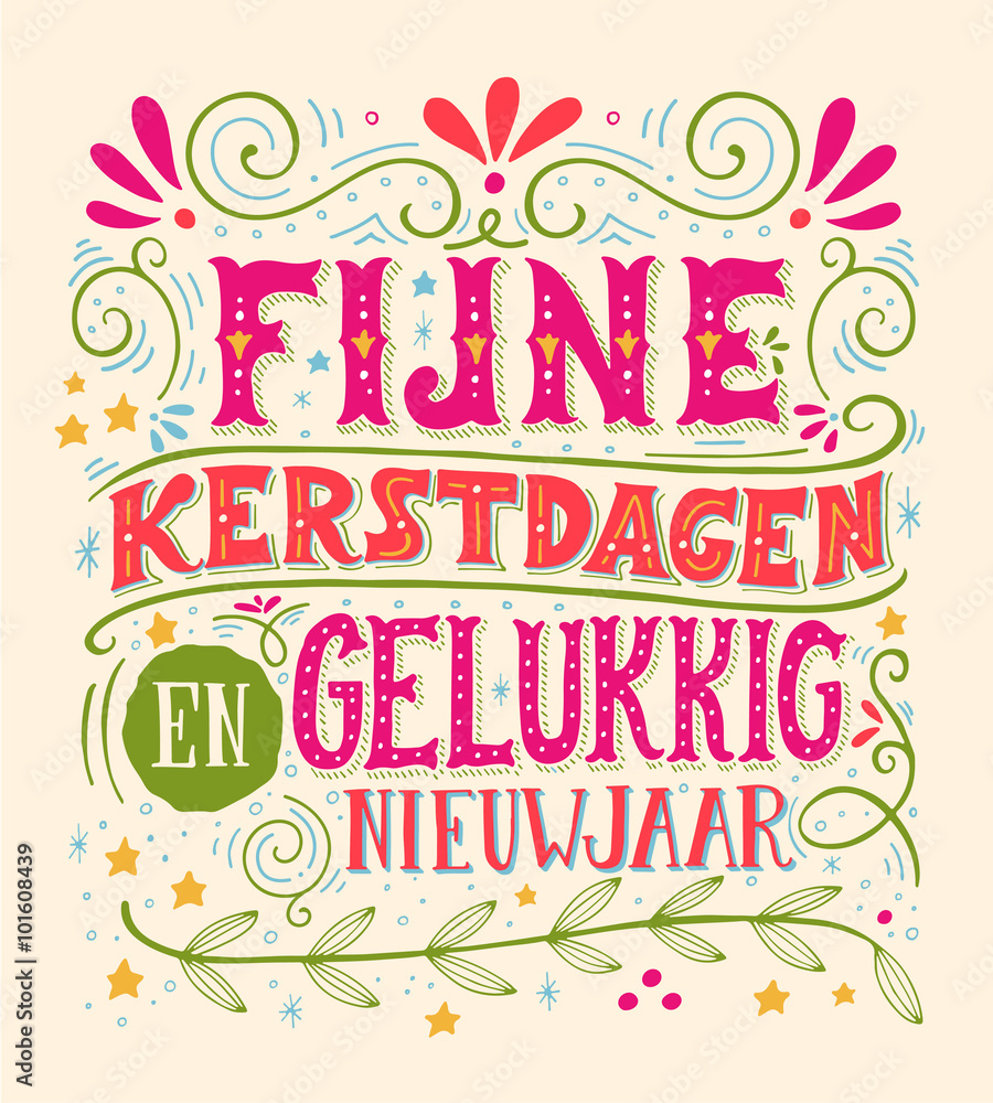 Retro poster with hand lettering and decoration elements. Dutch.