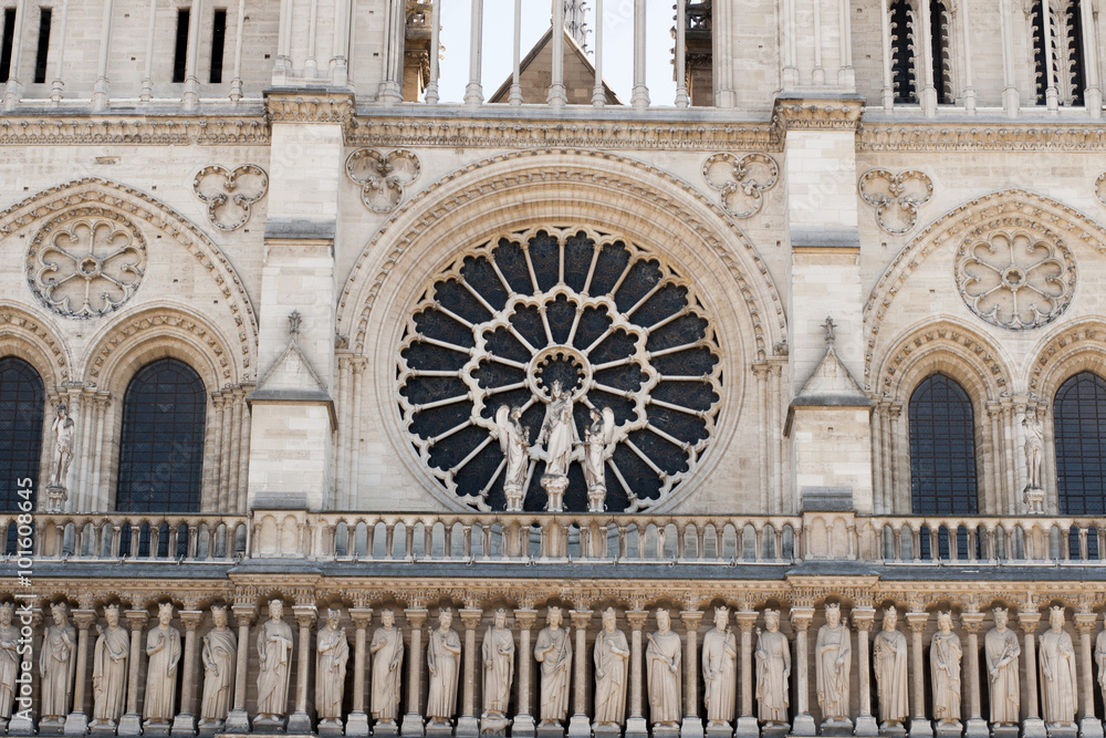 architectural detail of the beautiful Notre Dame Cathedral. Paris