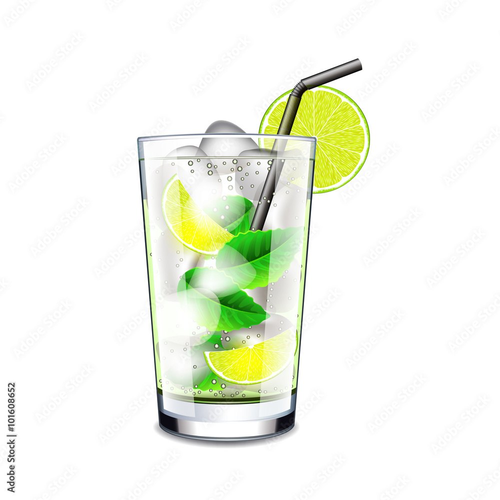 Fotografie Mojito cocktail isolated on white vector