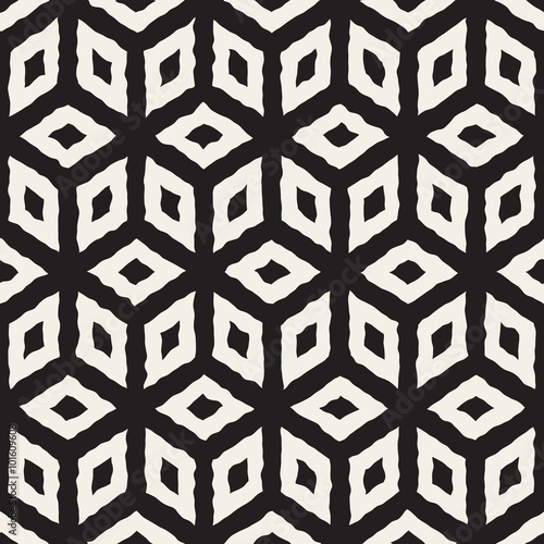 Vector Seamless Black And White Hand Painted Line Geometric Cube Pattern photo