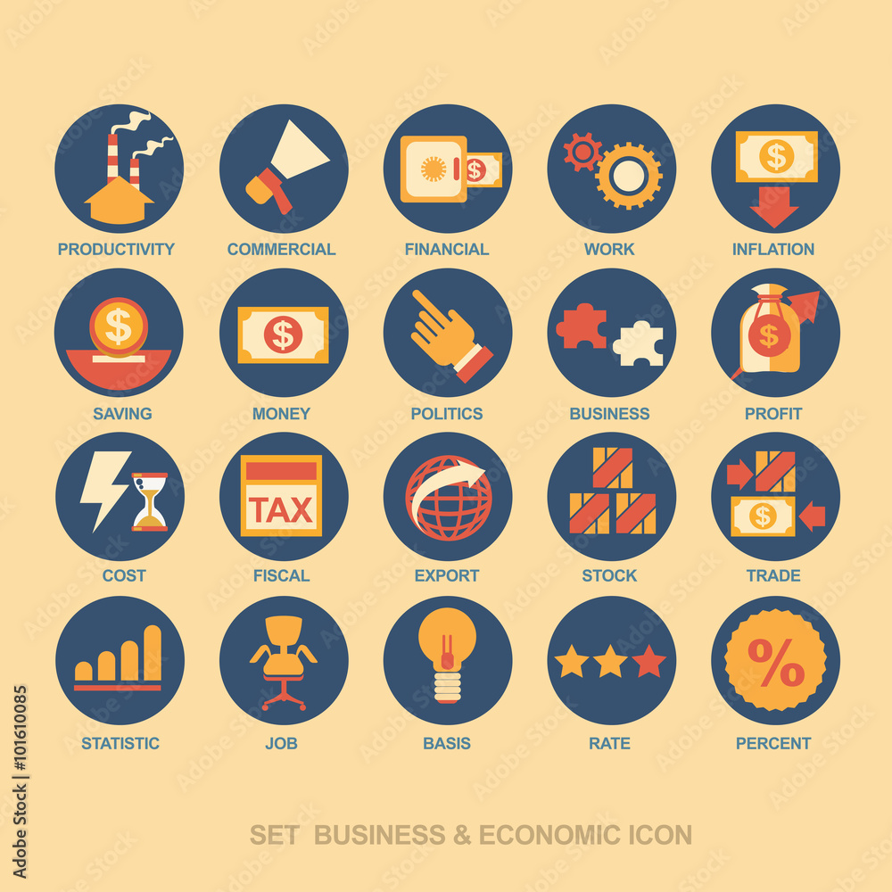 Icon set business strategy and business plan