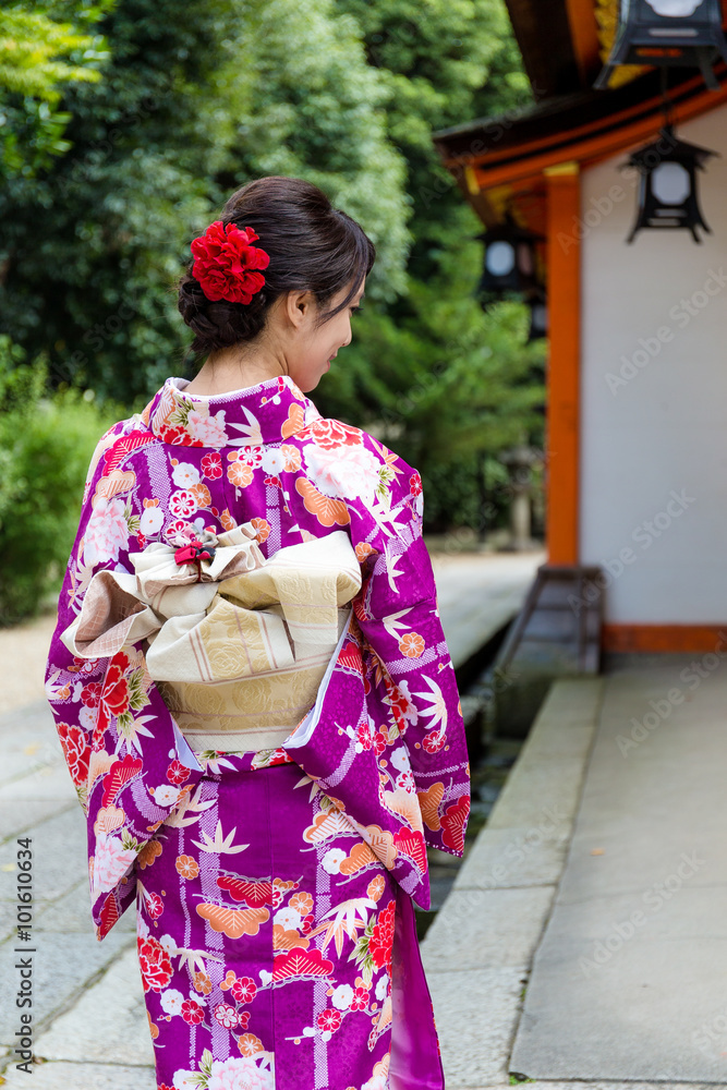 The rear view of woman with kimono