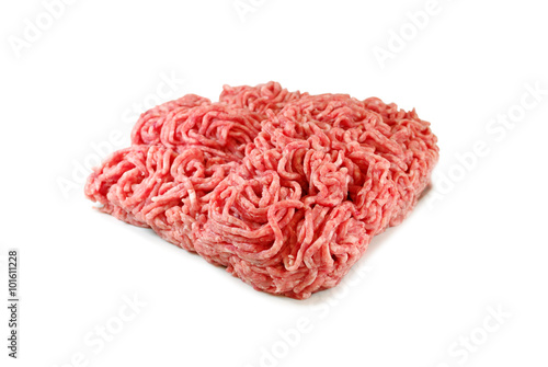 Raw meat. Fresh Minced Pork in a Plate Isolated on White background