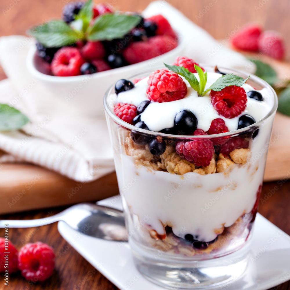 yogurt with muesli and berries yogurt with muesli and berries