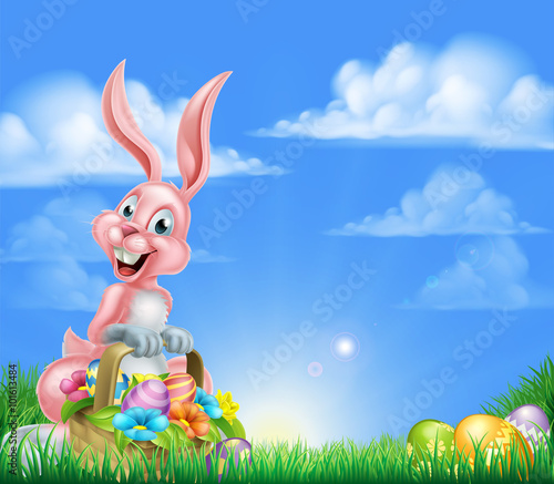 Cartoon Pink Easter Bunny Egg Hunt