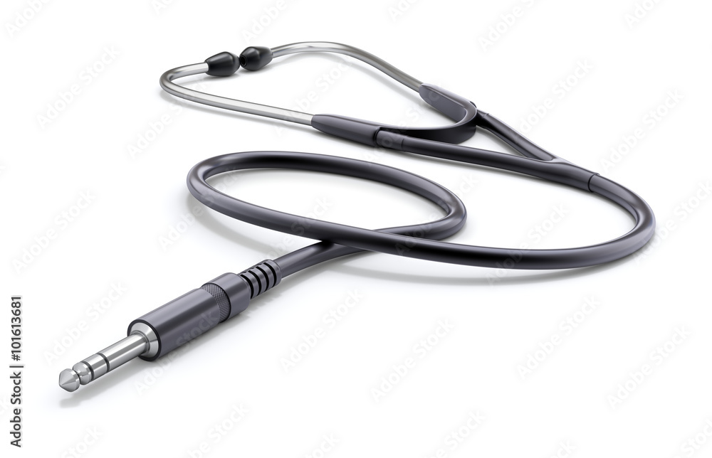 Audio diagnostic tool - 3D concept with stethoscope and audio plug Audio diagnostic tool - 3D concept with stethoscope and audio plug