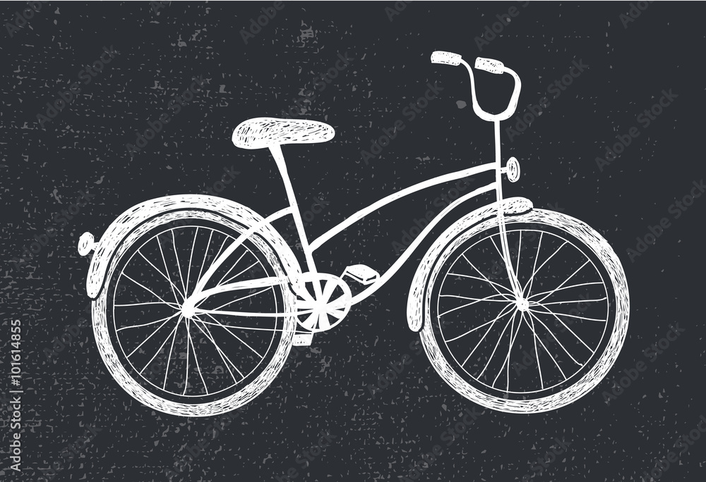 Fototapeta Vector hand drawn doodle bicycle. White illustration on blackboard