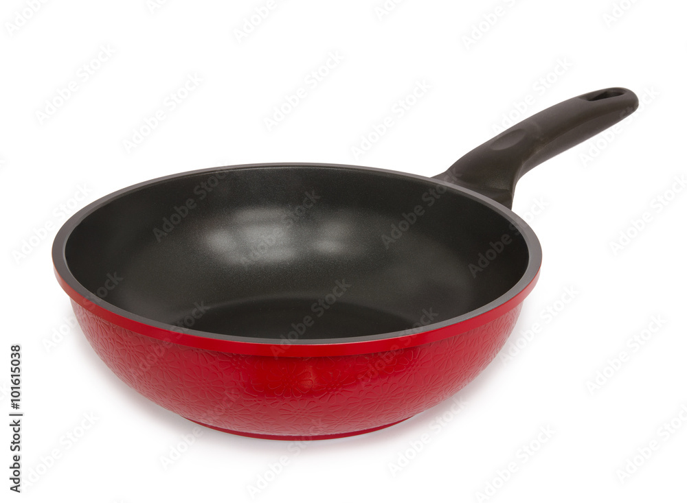 Red frying pan isolated on white background Red frying pan isolated on white background