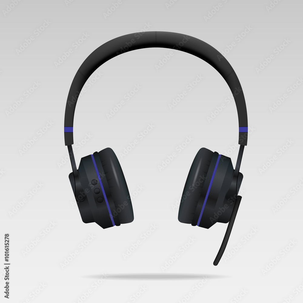 Realistic Black Headphones with microphone Realistic Black Headphones with microphone