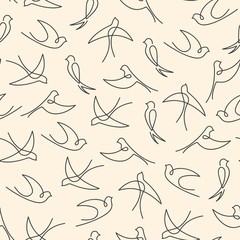 Fototapete Einlinien-Muster Fliegende Schwalben Minimalistisches Linienmuster  © Julia Pavlenko