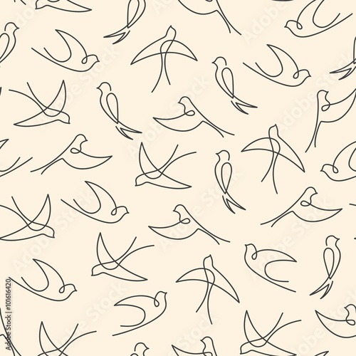 Seamless pattern made of one line swallows photo