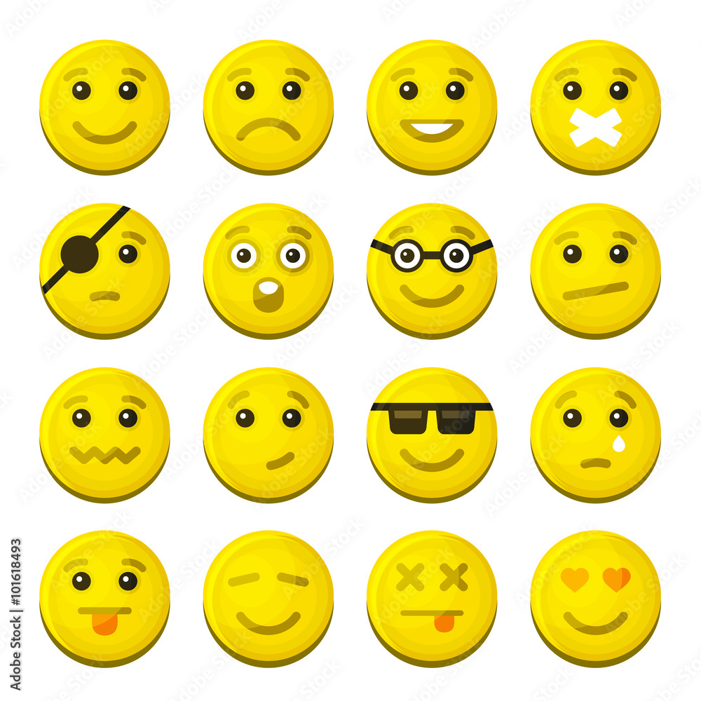 Yellow Smile Emotion Icons Set. Vector Yellow Smile Emotion Icons Set. Vector