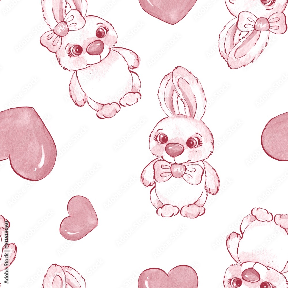 Cartoon rabbits. Watercolor seamless pattern 06 Cartoon rabbits. Watercolor seamless pattern 06