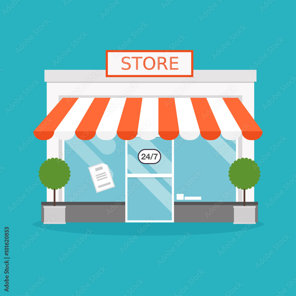 Store facade. Vector illustration of store building. Ideal for b Store facade. Vector illustration of store building. Ideal for b